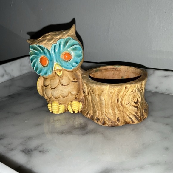 CENTURY Other - Vintage 70s Owl Stump Candle Votive Toothpick Holder Mid Century Mcm Planter